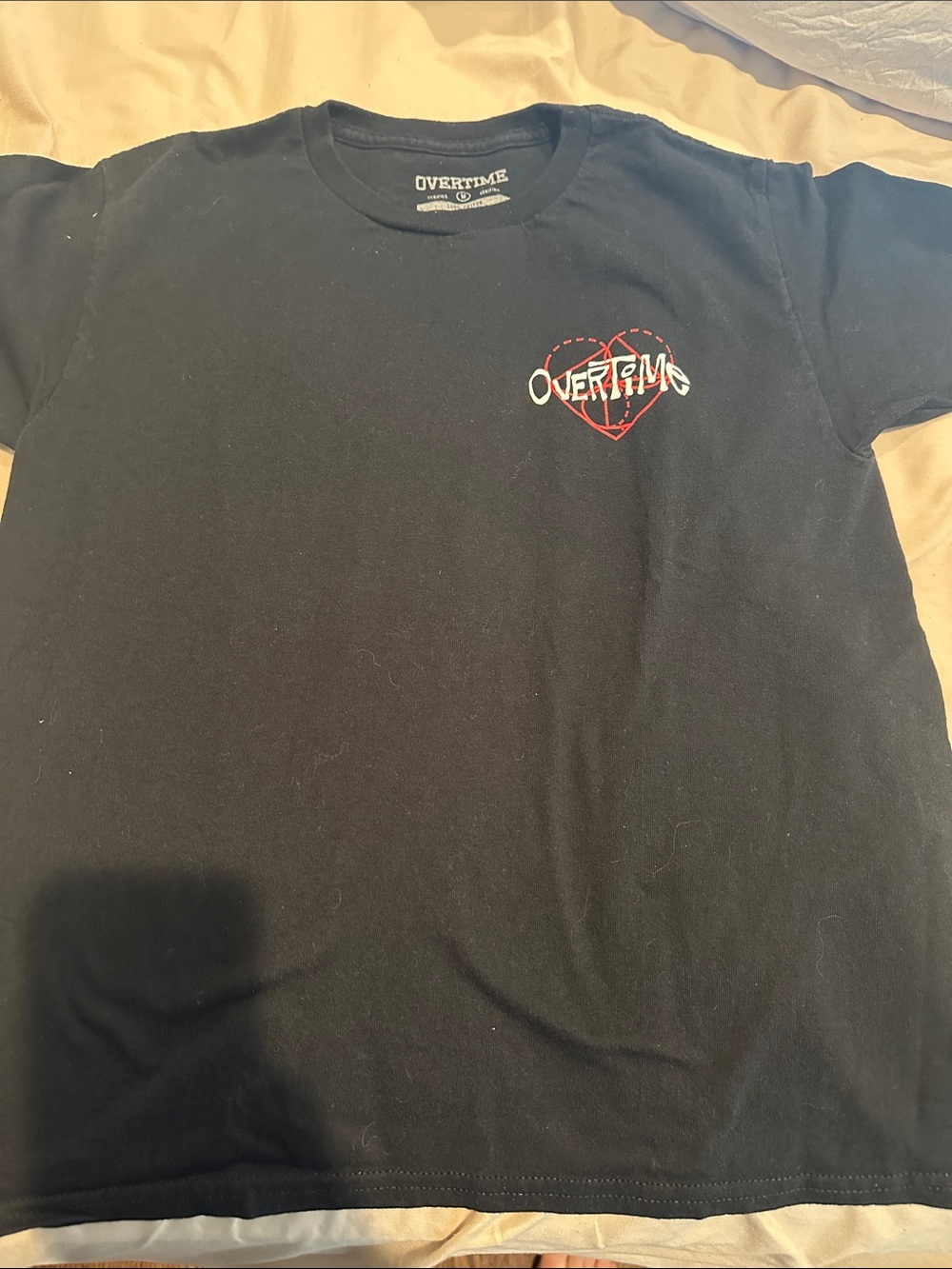 Overtime Kids Black Short Sleeve Tee with Red Heart Graphic
